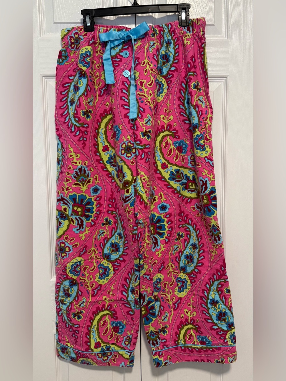 Nick and Nora Bright Pink Paisley Flannel Pajamas - Picture 4 of 5